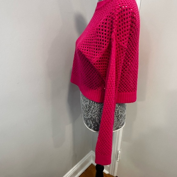 FCT With LOVE Medium Women’s Bright Fluorescent Pink Open Knit Sweater. - Picture 9 of 9